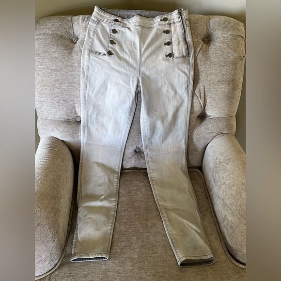 WHBM High-Waisted Sailor Button Jeans Shadow Mist Color - Picture 1 of 6